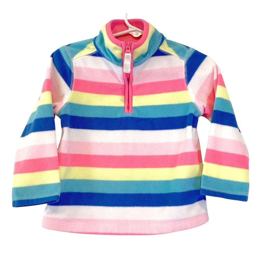 Carters Girls Rainbow Striped Fleece Quarter Zip Pullover Colorful - 24 Months